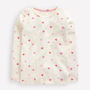 Long Sleeve Pointelle Top-Soft Ivory Hearts