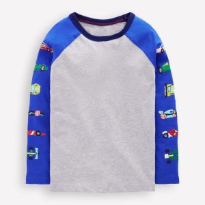 Printed Sleeve Raglan T-shirt-Racing Cars