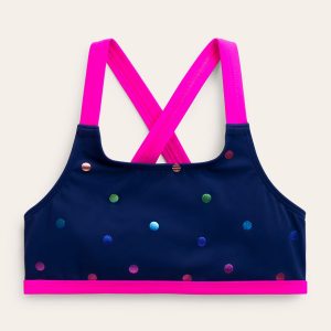 Cross-back Bikini Top-Navy Rainbow Confetti Spot