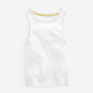 Ribbed Lace Trim Tank Top-White