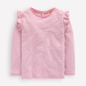 Frill Sleeve Slub Top-Soft Ivory/Pink Haze Stripe