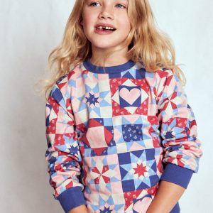 Printed Sweatshirt-Alaskan Blue Patchwork