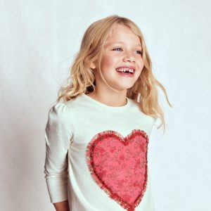 Puff Sleeve Appliqué T-shirt-Ruffle Heart