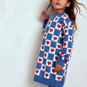 Relaxed Sweatshirt Dress-Blue Heart Stamp