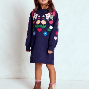 Relaxed Sweatshirt Dress-College Navy Birds