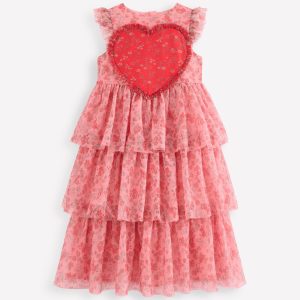Heart Tulle Dress-Salmon Pink Meadow Floral