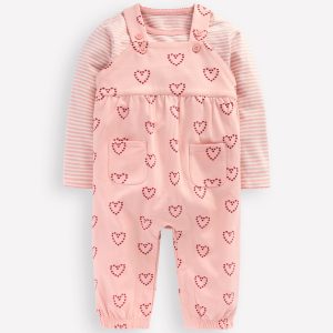 Jersey Dungaree Set-Pink Hearts