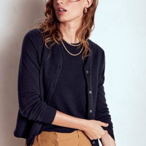 Eva Cashmere Crew Cardigan-Navy