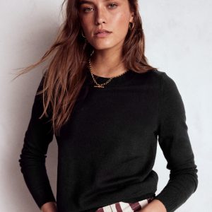 Emilia Cotton Crew Sweater-Black