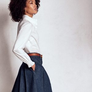 Pleated Denim Skirt-Indigo