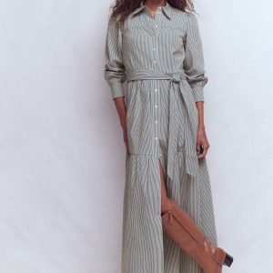 Ellie Cotton Maxi Shirt Dress-Texture Stripe