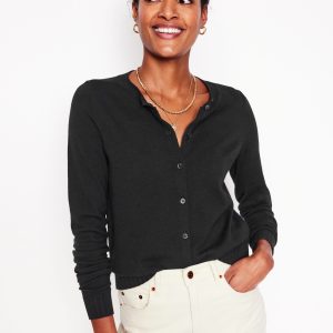 Emilia Cotton Crew Cardigan-Black