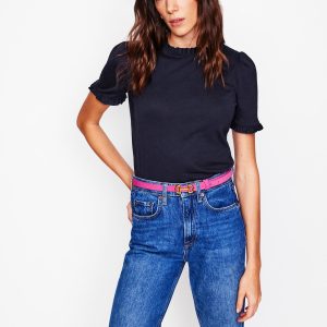 Supersoft Frill Detail T-shirt-Navy