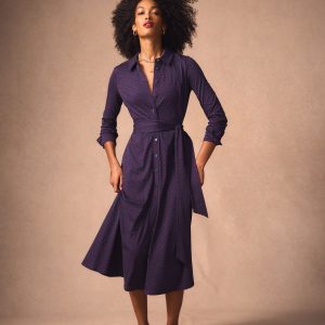 Marcia Jersey Shirt Dress-French Navy, Painted Dot
