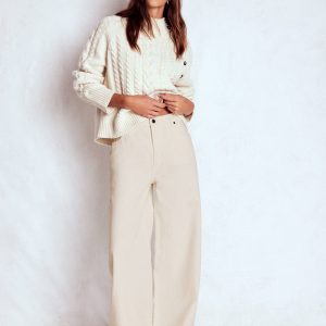 Relaxed Wide Leg Jeans-Ecru