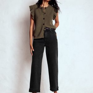 Mid Rise Straight Leg Jeans-Washed Black