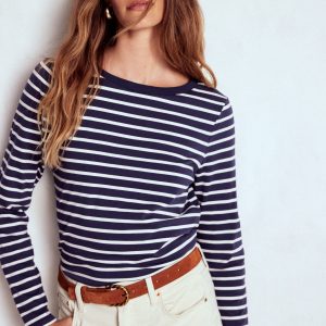 Olivia Long Sleeve Breton-Navy, Ivory