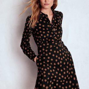 Orla Short Jersey Shirt Dress-Russet, Painted Dot