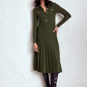 Brönte Knitted Rib Shirt Dress-Woodland Green