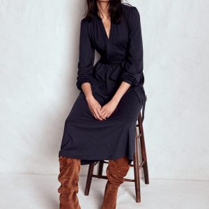 Naomi Long Sleeve Jersey Dress-Navy