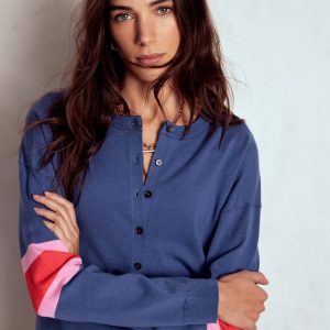 Lara Relaxed Cotton Cardigan-Denim Blue