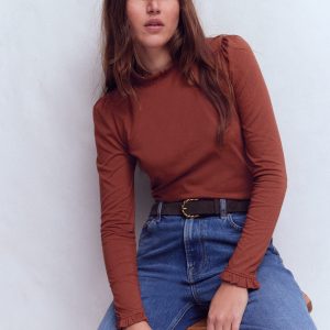 Supersoft Frill Detail Top-Hot Chocolate