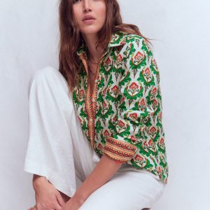 Sienna Linen Shirt-Multi. Ornamental Stamp