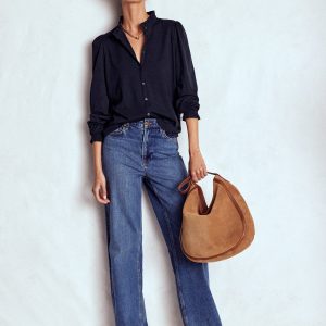 Effie Smocked Detail Shirt-Navy