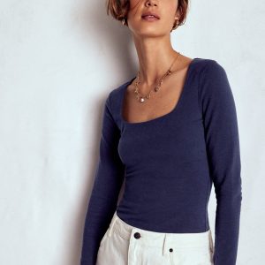 Double Layer Square Neck Top-Navy