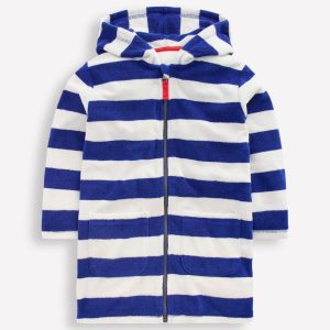 Towelling Zip-Up Throw-On-Sapphire Blue Stripe