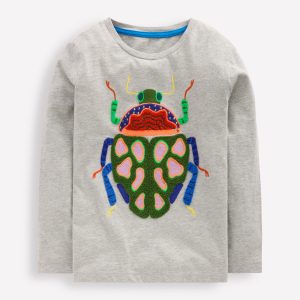 Long Sleeve Appliqué T-shirt-Grey insect