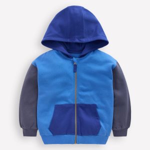 Colourblock Zip-through Hoodie-Blue Hotch