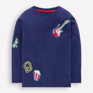 Long Sleeve Badge T-shirt-College Navy Activities