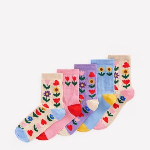 Girls Fun Trim Socks 5 Pack-Sunflower Garden