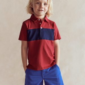 Slub Polo Shirt-Jam Red / College Navy