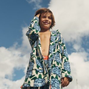 Towelling Zip-Up Throw-On-Calico White Turtles