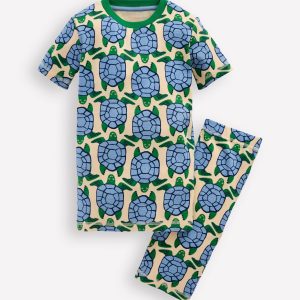 Snug Short John Pajamas-Calico White Turtles