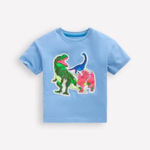 Short Sleeve Badge T-shirt-Glacier Blue Dino