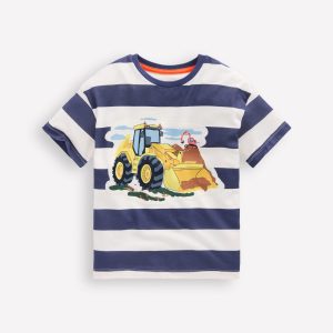 Short Sleeve Badge T-shirt-College Navy Stripe Digger