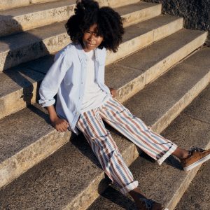 Relaxed Straight Jeans-Blue and Red Stripe