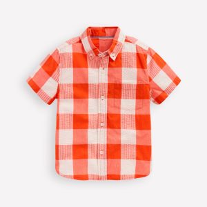 Cotton Gingham Shirt-Orange Seersucker