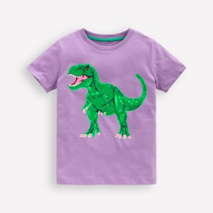 Front and Back Glow T-shirt-Aster Purple. Dino Skeleton