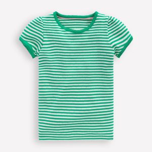 Short Sleeve Pointelle Top-Green/Ivory Stripe