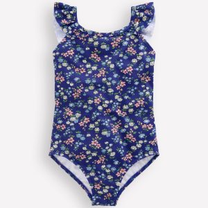Hallie Frill Strap Swimsuit-Sapphire Blue Meadow Floral