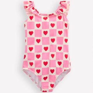 Hallie Frill Strap Swimsuit-Bubblegum Pink Heart Stamp