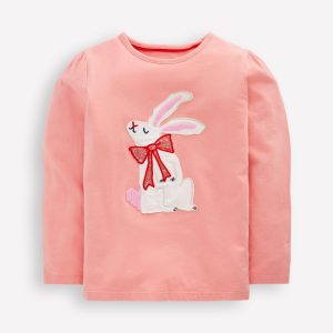 Puff Sleeve Appliqué T-shirt-Pink Bunny