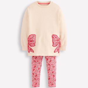 Fun Sweatshirt Tunic Set-Oatmeal Marl Bows