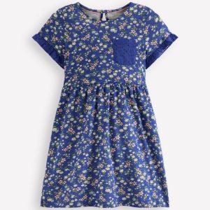 Broderie Pocket Jersey Dress-Sapphire Blue Meadow Floral