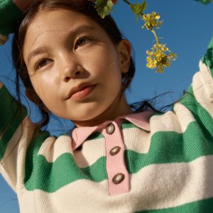 Knitted Rugby Sweater-Pea Green/Ecru Marl