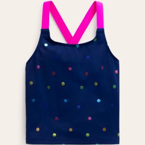 Cross-Back Tankini Top-Rainbow Foil Confetti Spot